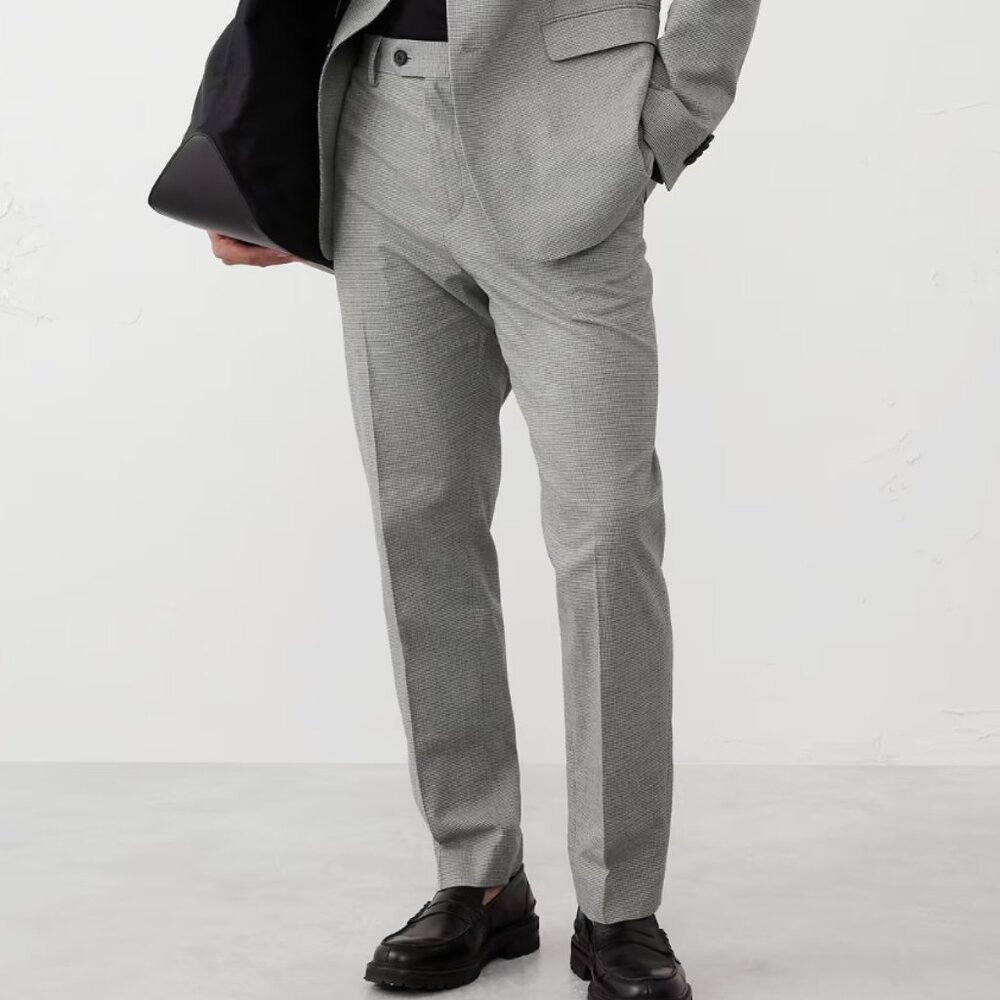 Banana Republic Factory Tailored-Fit Linen-Blend Houndstooth Suit Trouser, 34x30